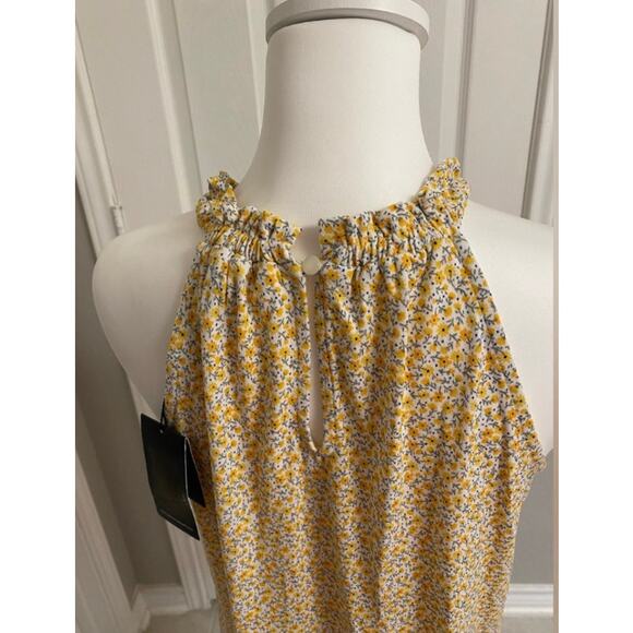 Adrianna Papell Printed Floral Yellow Blouse Halter Top Ruffle Detail Size Small - Picture 6 of 7